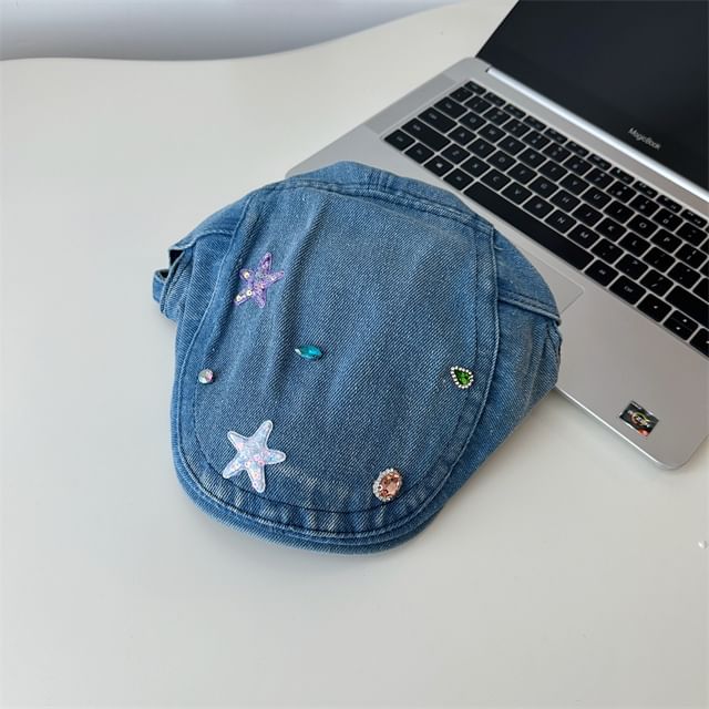 Embellished Flat Cap Denim