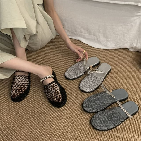 Mesh Rhinestone Mules