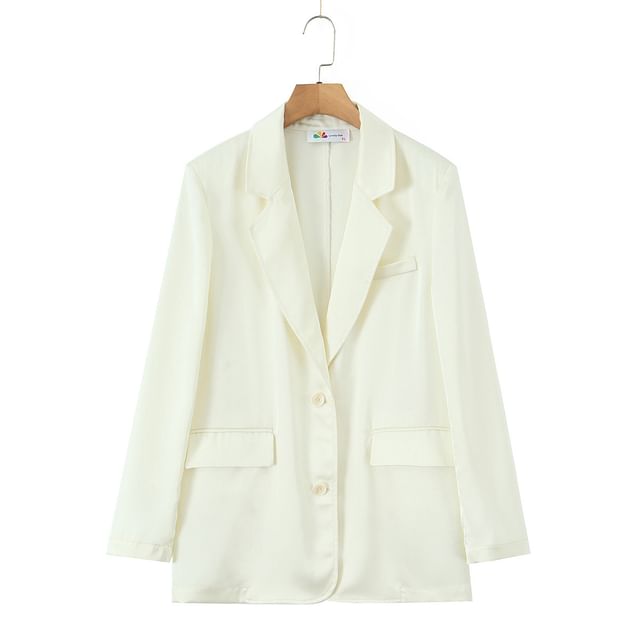 Notch Lapel Plain Single Breasted Blazer / Spaghetti Strap Plain Satin Maxi Mermaid Dress
