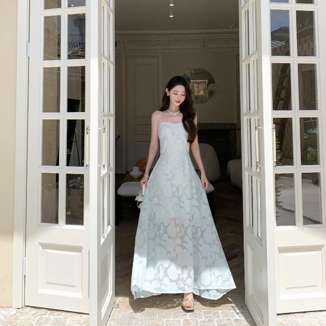 Spaghetti Strap Lace Maxi A-Line Dress