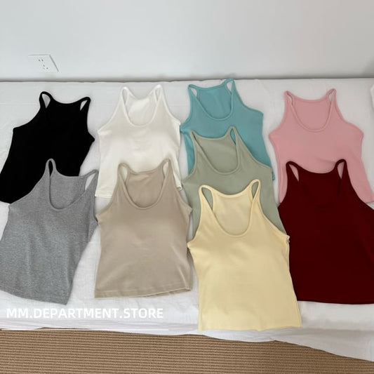 Top Tank Plain Knit Neck Scoop