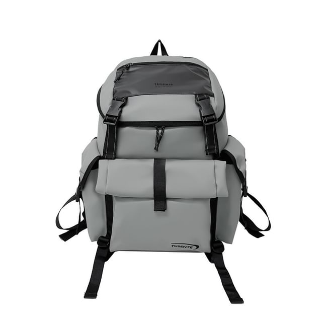 Lettering Buckled Leather Backpack Faux