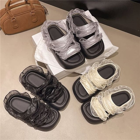 Slide Trim Ruffle Sandals Platform