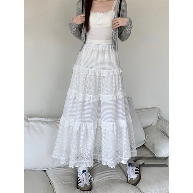 Spaghetti Strap Ruffled Midi A-Line Tiered Dress