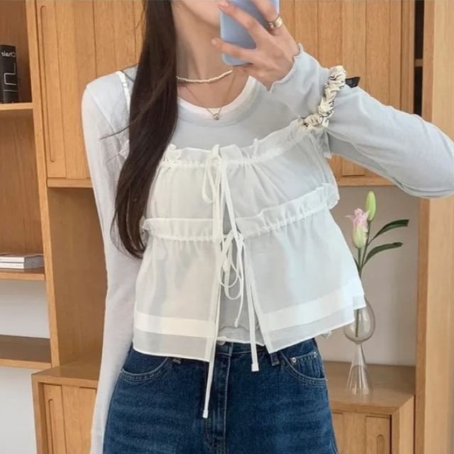 Ruffled Plain Tie-Front Cami Top