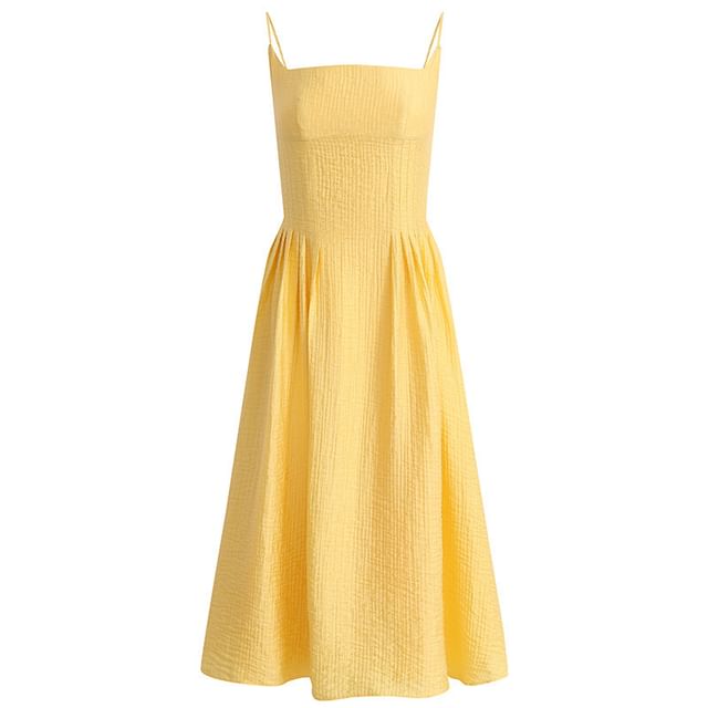 Spaghetti Strap Plain Midi A-Line Dress