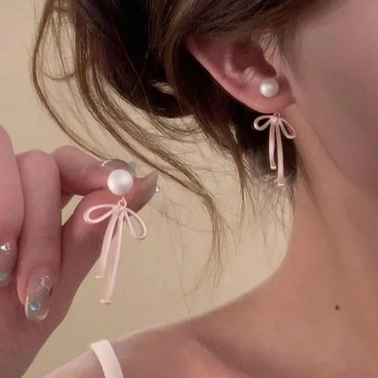 Faux Ear Jacket Pearl Bow