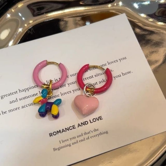 Huggie Dog Earring Asymmetrical Heart Drop