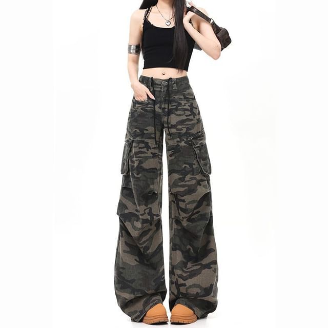Mid Waist Camouflage Cargo Baggy Pants (Various Designs)
