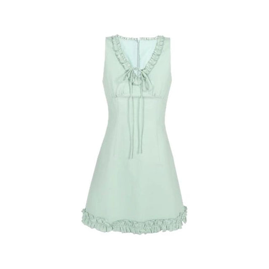 Ruffle V-neck Dress Mini Trim Sleeveless