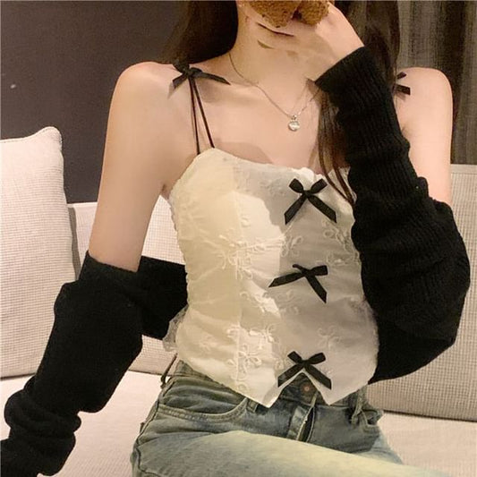 Cami Accent Ribbon Top Crop Lace