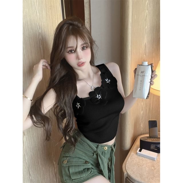 Tank Top Asymmetrical Floral Crop