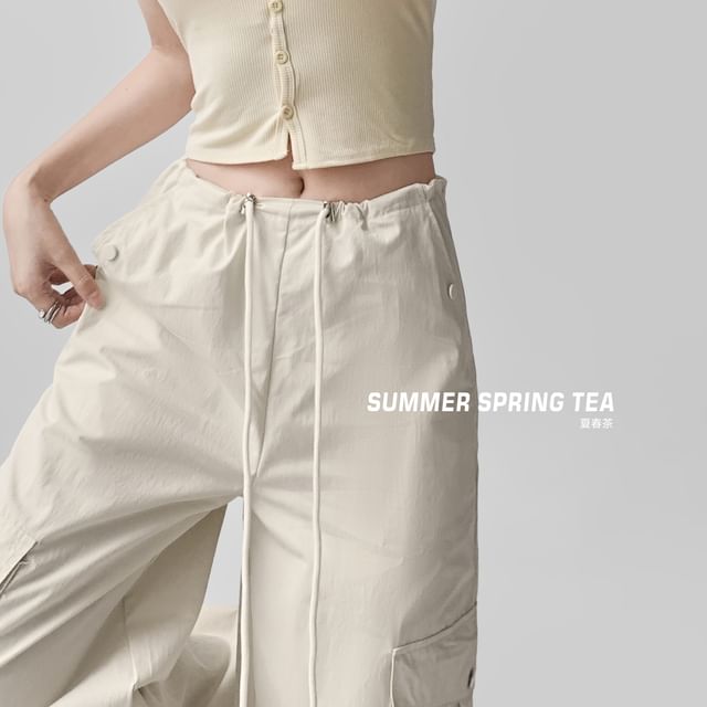 Low Waist Plain Wide Leg Cargo Pants (Various Designs)