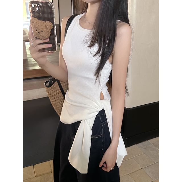 Plain Cutout Tie-Waist Fitted Cami Top