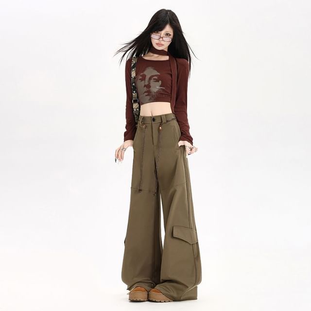 Set: Mid Rise Plain Baggy Cargo Pants + Belt (Various Designs)
