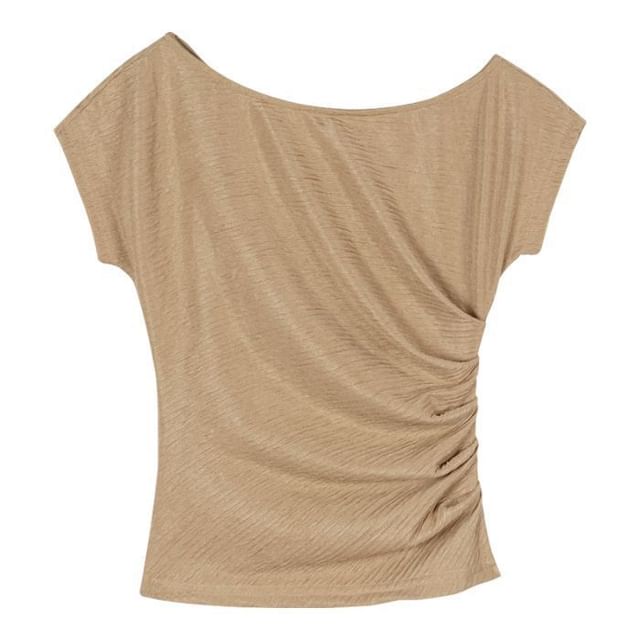 Plain Off-Shoulder Short-Sleeved Fitted Tee