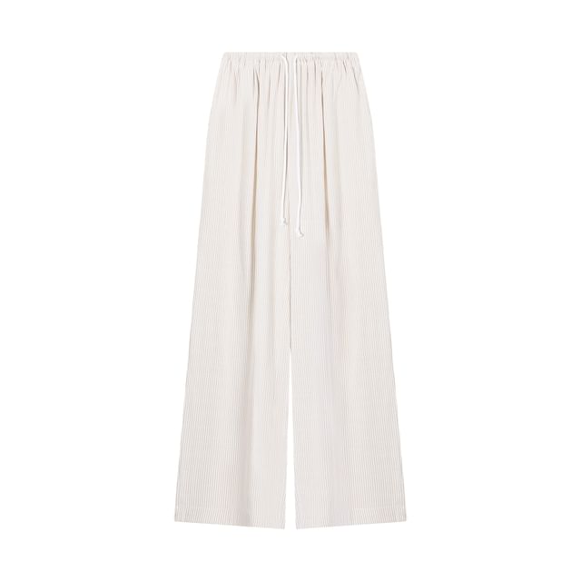 Striped Round-Neck Short-Sleeved Tee / Drawstring-Waist Wide-Leg Pants