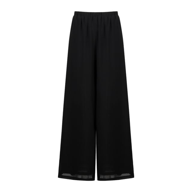 Plain Halter V-Neck Tunic / High-Waisted Culottes