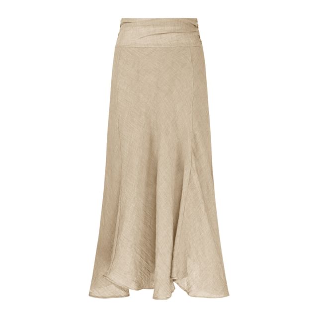 Plain Collared Button-Up V-Neck Long-Sleeved Blouse / High-Waisted A-Line Skirt (Various Designs)