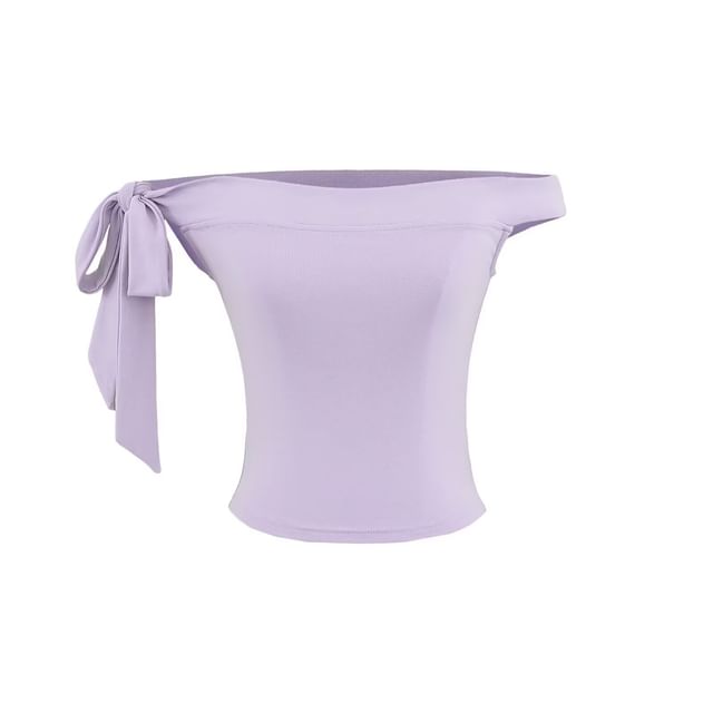 Plain Off-Shoulder Short-Sleeved Cropped T-Shirt