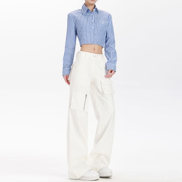 Mid Waist Plain Loose Fit Cargo Pants (Various Designs)
