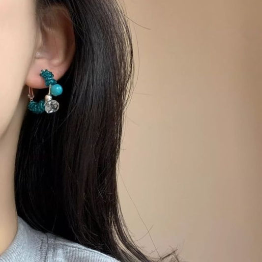 Bead Faux Leverback Alloy Gemstone Earring Hoop