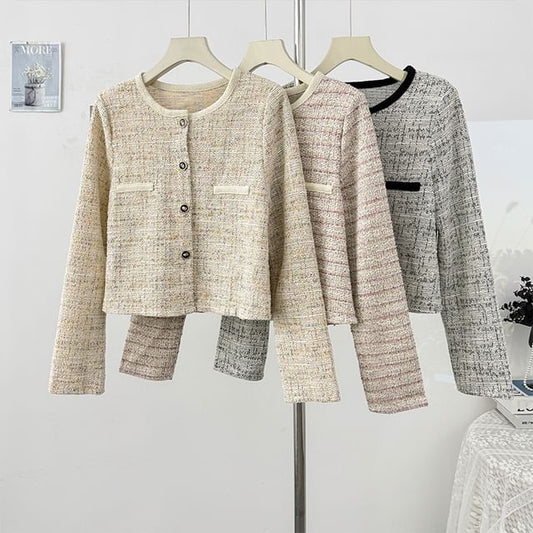 Long Sleeve Cropped Tweed Jacket