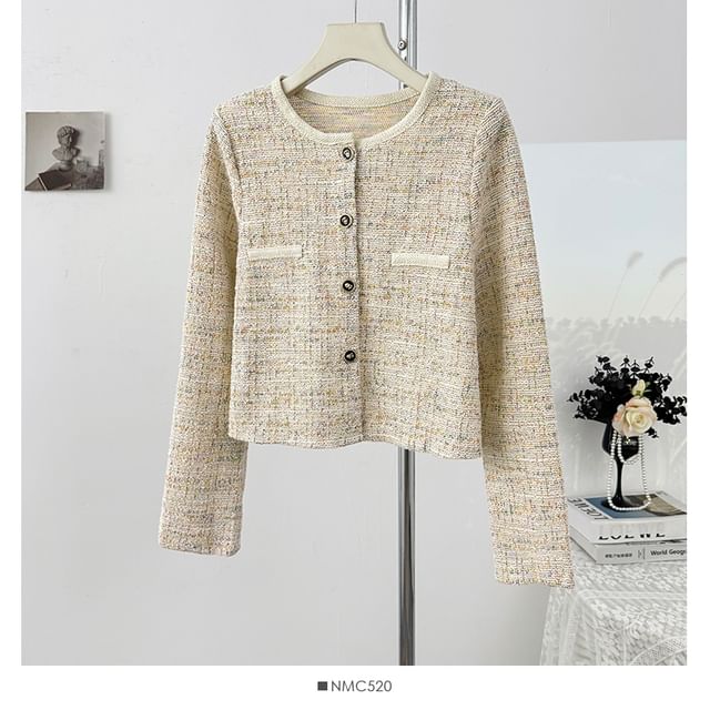 Long Sleeve Cropped Tweed Jacket