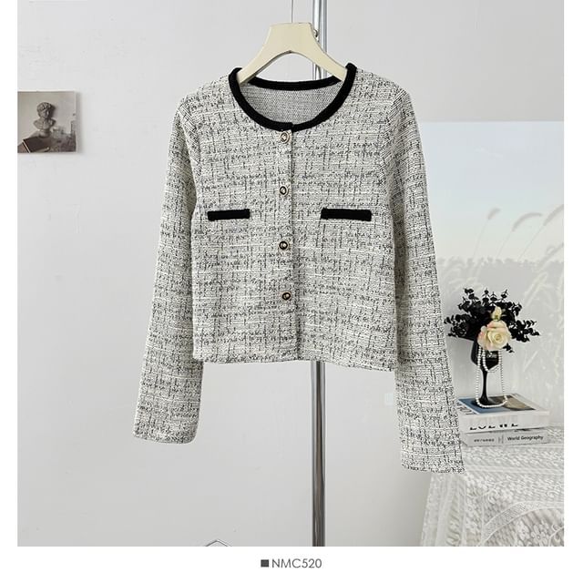 Long Sleeve Cropped Tweed Jacket