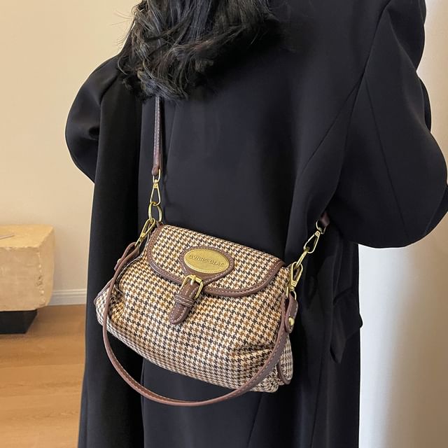 Crossbody Buckled Bag Faux Flap Leather