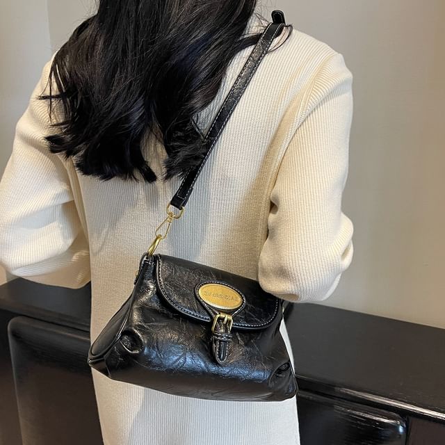 Crossbody Buckled Bag Faux Flap Leather