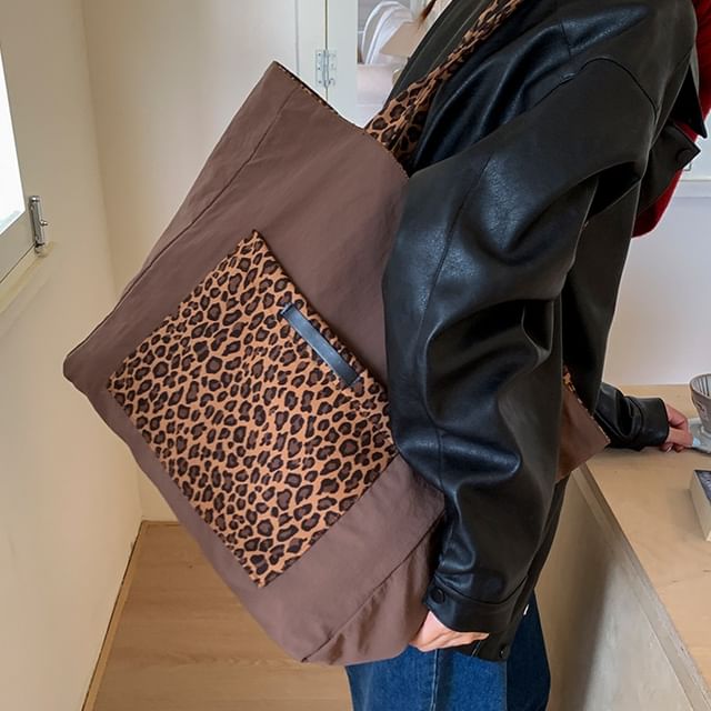 Tote Print Panel Leopard Bag
