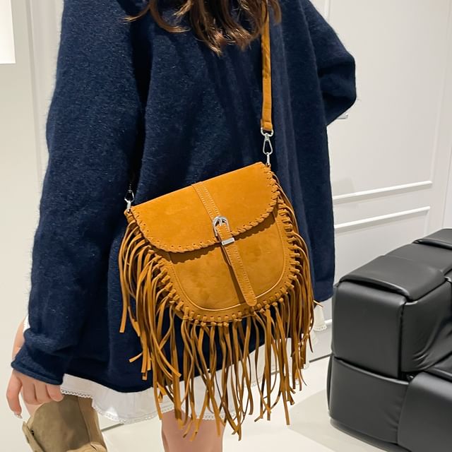 Suede Crossbody Fringe Faux Bag Saddle