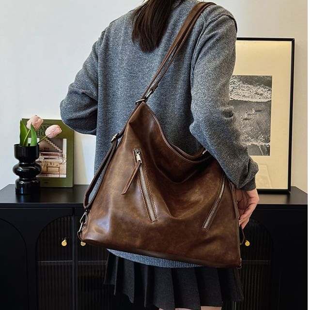 Backpack Leather Tote Faux Zip