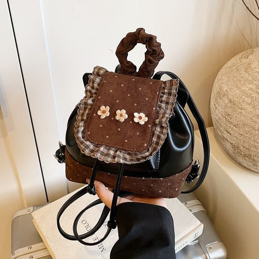 Dotted Small Backpack Ruffle Floral Panel