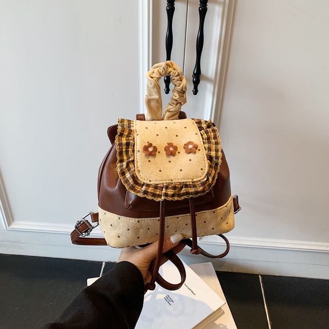 Dotted Small Backpack Ruffle Floral Panel