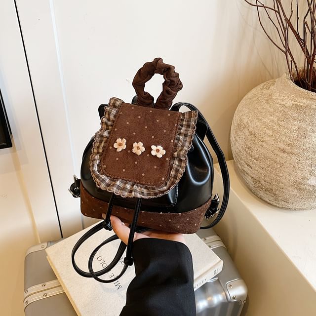 Dotted Small Backpack Ruffle Floral Panel