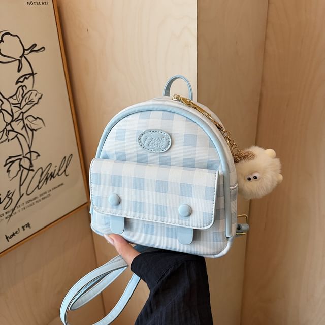 Faux Flap Backpack Plaid Leather