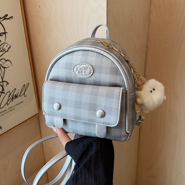 Faux Flap Backpack Plaid Leather