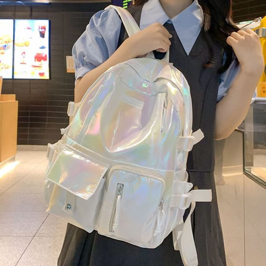 Backpack Leather Holographic Faux Buckled