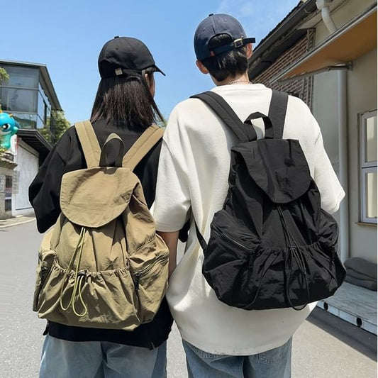 Plain Nylon Drawstring Backpack Unisex