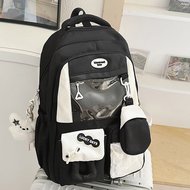 Buckled Nylon Panel With Backpack Purse Applique PVC Coin