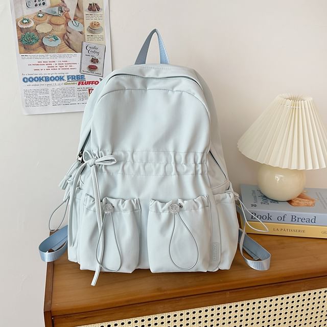 Nylon Bow Drawstring Plain Backpack