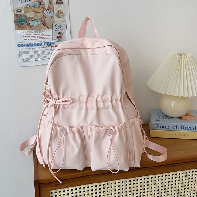 Nylon Bow Drawstring Plain Backpack