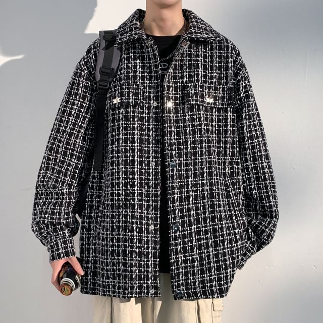 Collared Tweed Button-Up Jacket