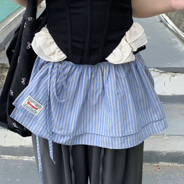 Striped and Plaid Overlay Mini Skirt