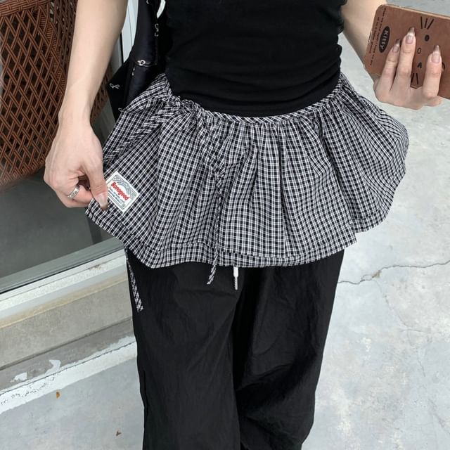 Striped and Plaid Overlay Mini Skirt