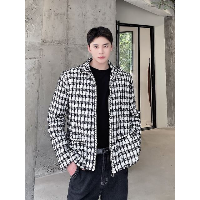 Collared Tweed Zip-Up Jacket