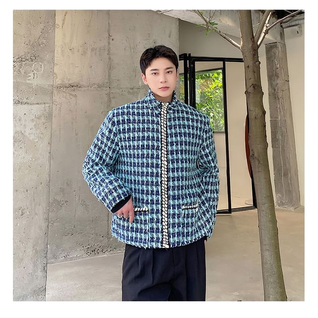 Collared Tweed Zip-Up Jacket