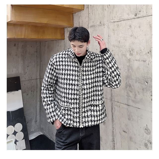 Collared Tweed Zip-Up Jacket